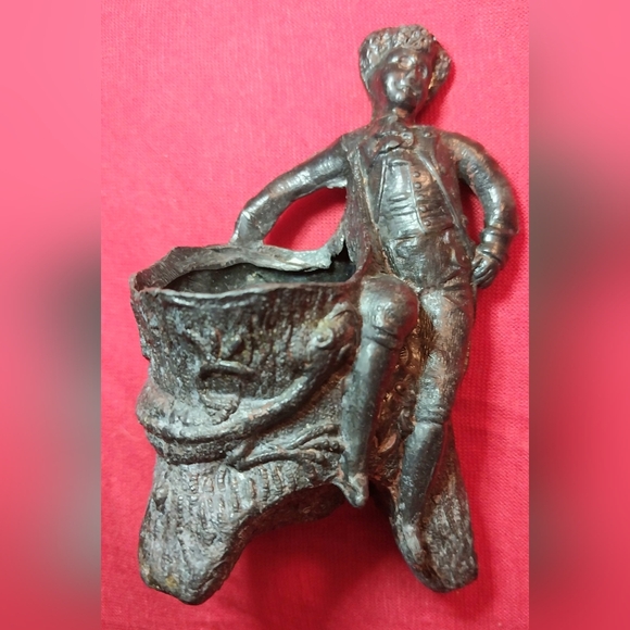 Vintage Victorian Era Knapp Boy Leaning on Log Silver Plated Match Holder Figure - Picture 2 of 6